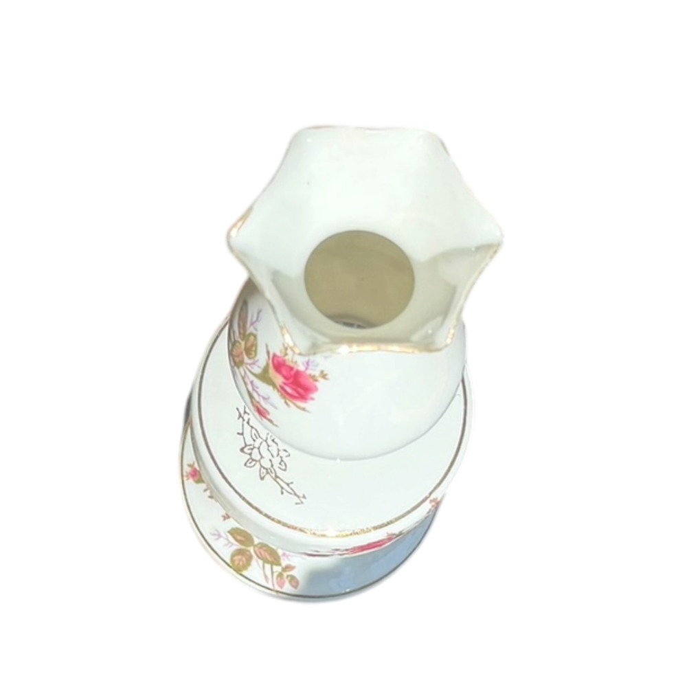 Vintage Japan Porcelain Floral Oil Lamp Pink Roses Gold Trim Hurricane Style 10" - Picture 7 of 15